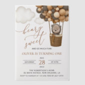 Invitations En Vélin Ours mignon, Ballons Brown, Premier anniversaire (Recto)