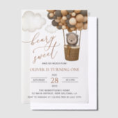 Invitations En Vélin Ours mignon, Ballons Brown, Premier anniversaire (Compenser)