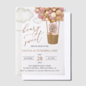 Invitations En Vélin Ours mignon, Ballons roses, Premier Anniversaire (Compenser)