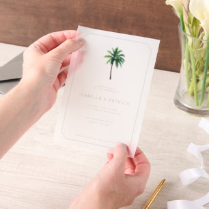 Invitations En Vélin Palmier Tropical Blanc Élégant