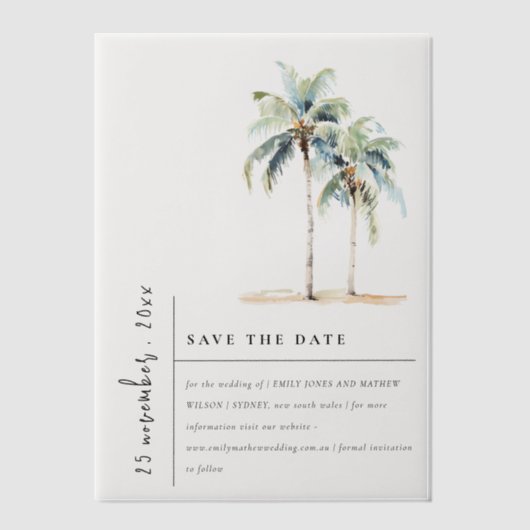 Invitations En Vélin Palmiers Minimaux Mariage Tropical Enregistrer La (Recto)