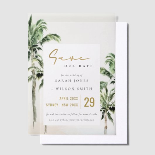 Invitations En Vélin Palmiers Tropical De Plage Mariage Enregistrer La (Compenser)