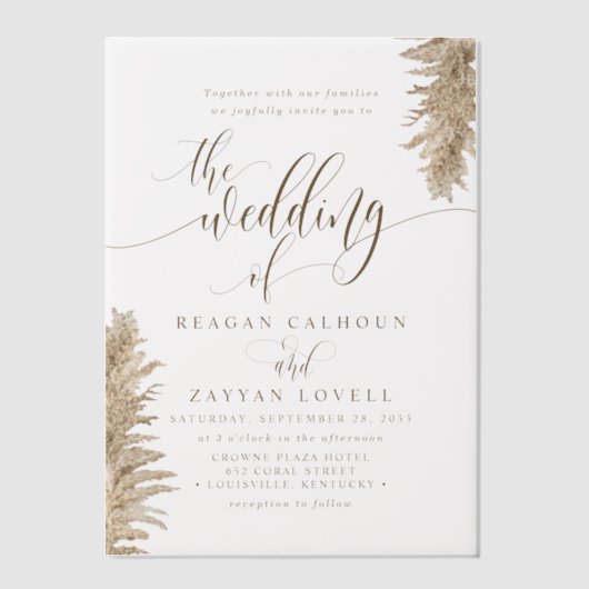 Invitations En Vélin Pampas Grass Terme Calligraphie Exotique Mariage (Recto)