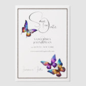 Invitations En Vélin Papillon bleu violet orange enregistrer la date (Recto)