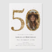 Invitations En Vélin Parties scintillant d'or 50e photo d'anniversaire  (Recto)