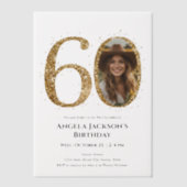Invitations En Vélin Parties scintillant d'or 60e photo d'anniversaire  (Recto)