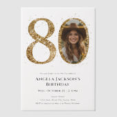 Invitations En Vélin Parties scintillant d'or 80e photo d'anniversaire  (Recto)