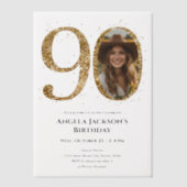 Invitations En Vélin Parties scintillant d'or 90e photo d'anniversaire  (Recto)