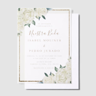 Invitations En Vélin Parties scintillant or blanc Floral Nuestra Boda M