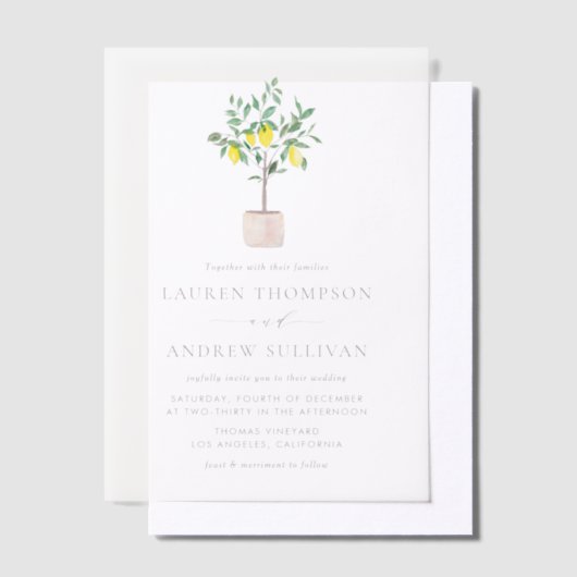 Invitations En Vélin Pastel Watercolor Lemon Tree Mariage d'été (Compenser)