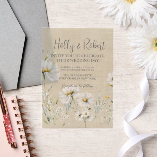 Invitations En Vélin Photo Mariage Daisy Code QR (Mariage)