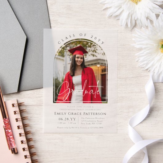 Invitations En Vélin Photo Modern Arch Graduate Script Graduate Party (Mariage)