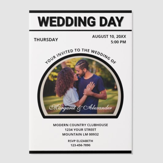 Invitations En Vélin Photo moderne élégante Simple Mariage noir blanc (Recto)