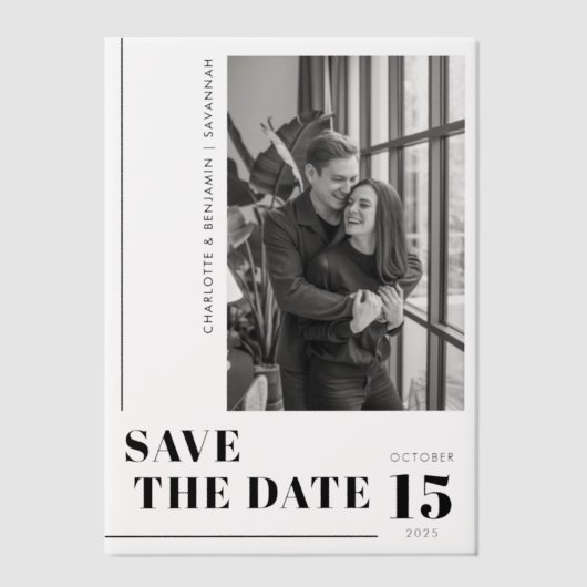Invitations En Vélin Photo Noir Moderne Enregistrer La Date (Recto)