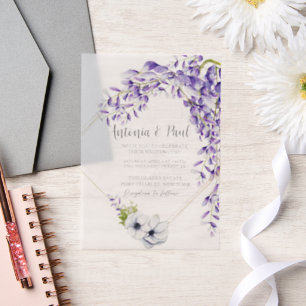 Invitations En Vélin Photo Watercolor Wisteria Blooms QR Code Mariage