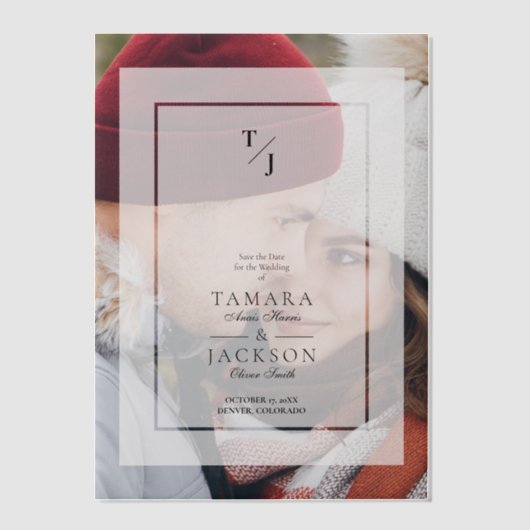 Invitations En Vélin Photo Wedding Vellum Transparency Effect Initials (Recto)