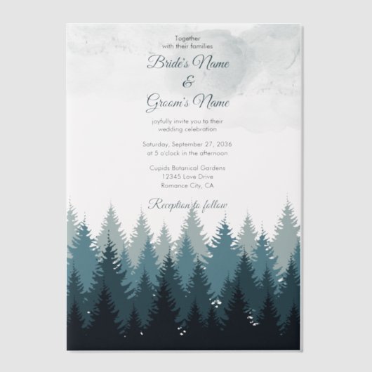Invitations En Vélin Pine Arbre Aquarelle Forêt Mariage rustique (Recto)