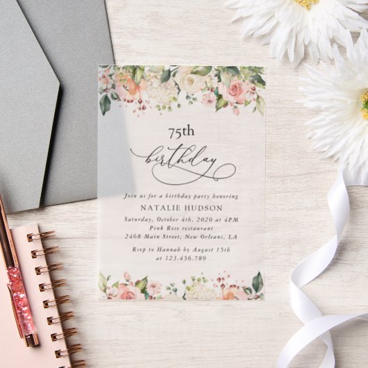 Invitations En Vélin Pink Flowers, White Flowers, Boho, Birthday (Mariage)