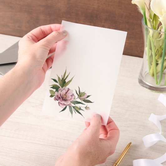 Invitations En Vélin Pink Peony Green Leaves Overlay (Ordinateur de poche)