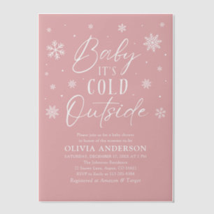 Invitations En Vélin Pink Snowflakes Baby Il fait froid dehors Baby sho