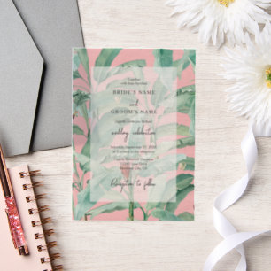 Invitations En Vélin Pink Tropical Banana Palm Feuille Mariage