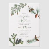 Invitations En Vélin Pins rustiques Mariage de verdure forestière (Recto)