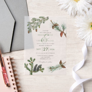 Invitations En Vélin Pins rustiques Mariage de verdure forestière