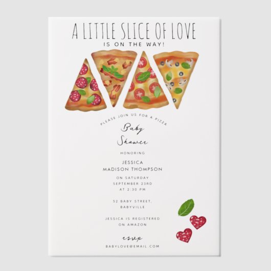 Invitations En Vélin Pizza Party thème Aquarelle Baby shower Amour (Recto)