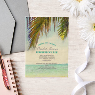 Invitations En Vélin plage aux palmiers d'une île tropicale pour une ba
