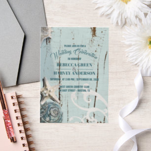 Invitations En Vélin Plage bleue étoile de mer coquillage mariage côtie