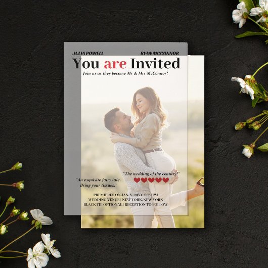 Invitations En Vélin Poster Romcom personnalisé Mariage superposition