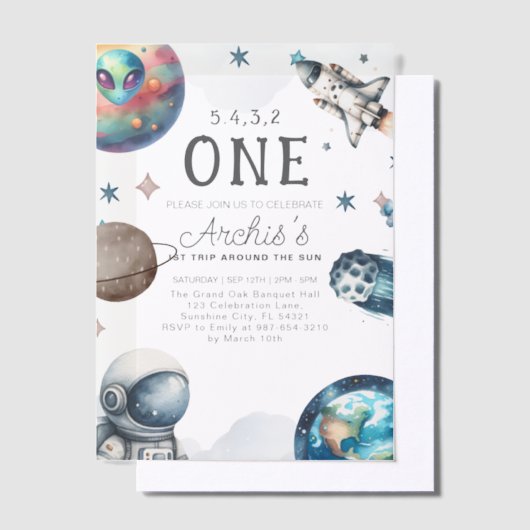 Invitations En Vélin Premier voyage autour de l'Anniversaire des astron (Compenser)