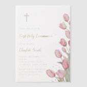 Invitations En Vélin Première Sainte Communion tulipes roses (Recto)