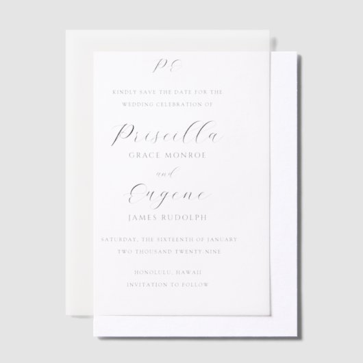 Invitations En Vélin Priscilla Mariage classique Enregistrer la date (Compenser)