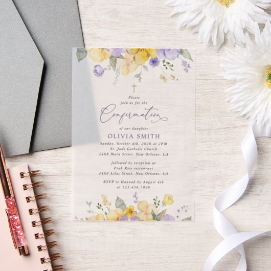 Invitations En Vélin Purple Flowers, Yellow Flowers, Boho, Confirmation (Mariage)