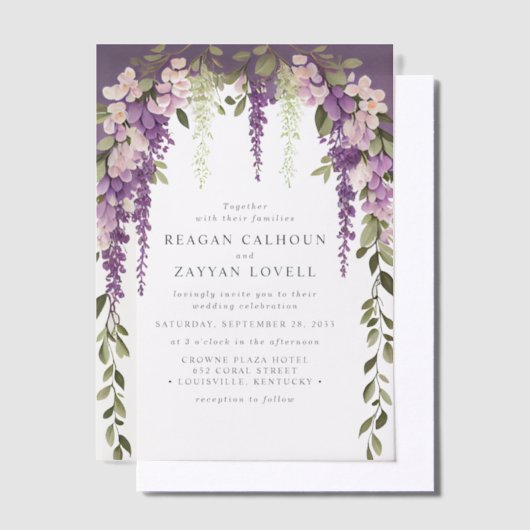 Invitations En Vélin Purple Wisteria Fleurs verdure Mariage moderne (Compenser)
