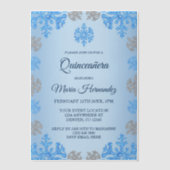 Invitations En Vélin Quinceañera 15e anniversaire Glacée Blue Snowflake (Recto)