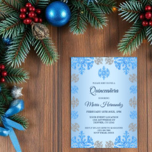 Invitations En Vélin Quinceañera 15e anniversaire Glacée Blue Snowflake