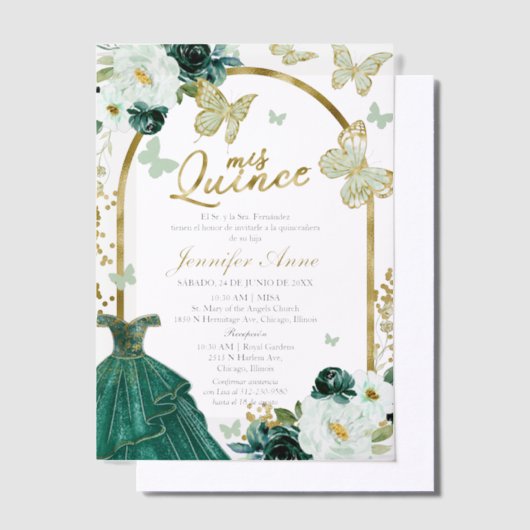 Invitations En Vélin Quinceanera espagnole papillon vert (Compenser)