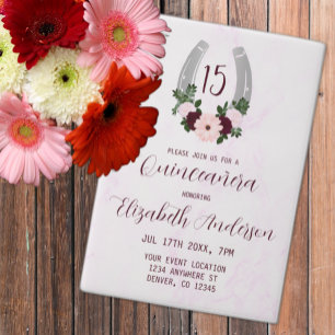 Invitations En Vélin Quinceanera Floral Western Horseshoe