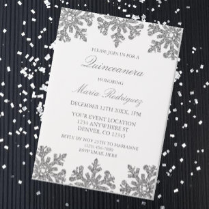Invitations En Vélin Quinceanera hivernale de flocons d'argent
