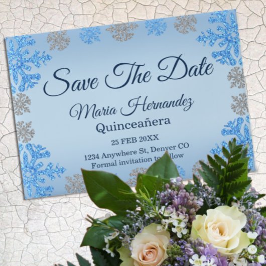 Invitations En Vélin Quinceañera Ice Blue Silver Winter Snowflake