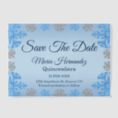 Invitations En Vélin Quinceañera Ice Blue Silver Winter Snowflake (Recto)