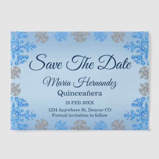 Invitations En Vélin Quinceañera Ice Blue Silver Winter Snowflake (Recto)
