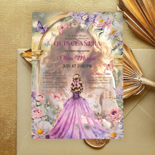 Invitations En Vélin Quintencera Glam Purple Robe Anniversaire