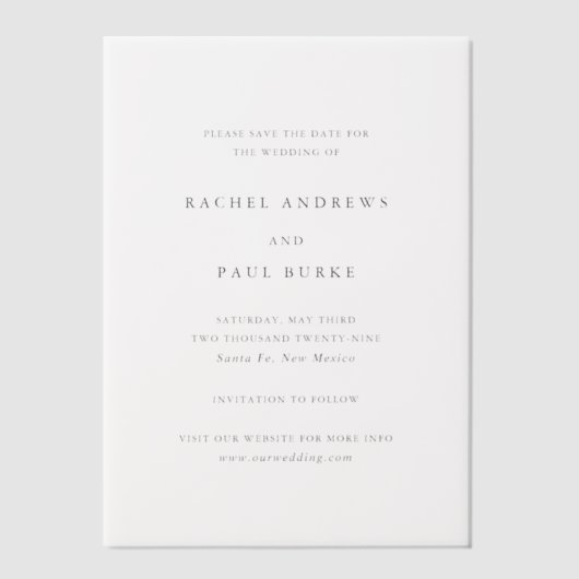 Invitations En Vélin Rachel Mariage élégant formel Enregistrer la date (Recto)