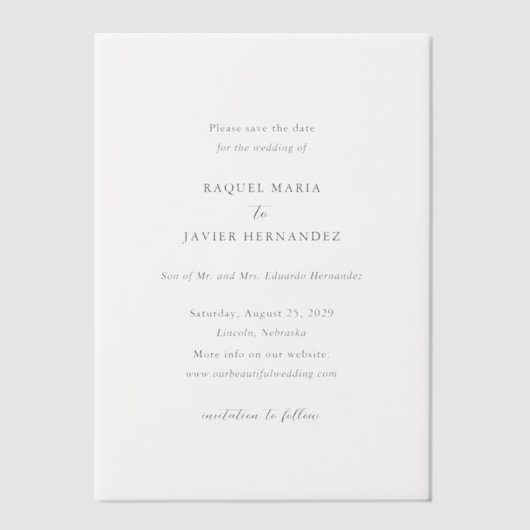 Invitations En Vélin Raquel Classic Mariage élégant Enregistrer la date (Recto)