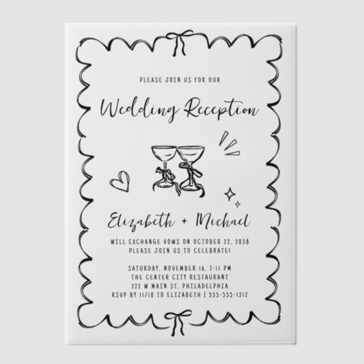 Invitations En Vélin Réception De Mariage Tiré À La Main (Recto)