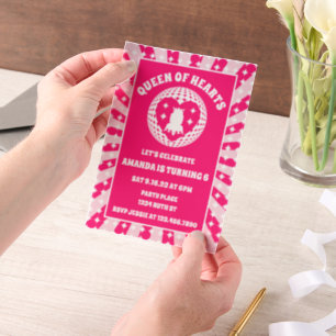 Invitations En Vélin Retro Reine des Coeurs Rose fête d'anniversaire