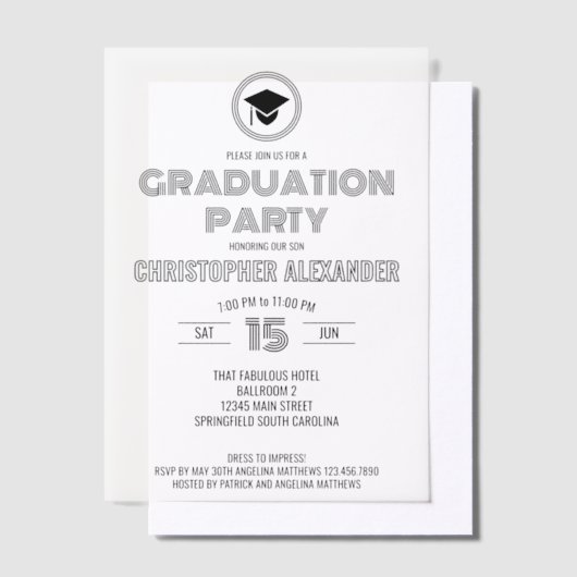 Invitations En Vélin Retro Stylish Black Mixte Fonts Graduation Party (Compenser)